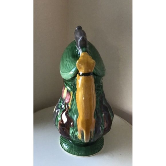 VINTAGE PORTUGUESE MAJOLICA PITCHER / HUNTING PATTERN / CALDAS DA RAINHA 1950's - Picture 4 of 7